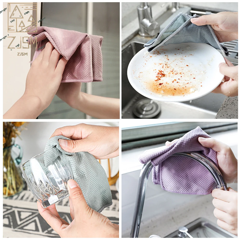 

1/3/5/7/10Pcs Kitchen Anti-Grease Wiping Rags Efficient Fish Scale Wipe Cloth Absorbent Cloth Home Washing Dish Cleaning Towels