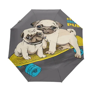 Зонт для уличного скейта, щенков, автоматические компактные зонты для путешествий с открытием и закрытием, легкий складной зонт для мопса, собак, женщин
