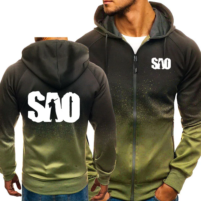 Autumn Winter 3D Gradient Hoodies SAO Zipper Pullover Cotton Anime Sword Art Online Cosplay Sweatshirt Clothing Jackets Coats | Мужская
