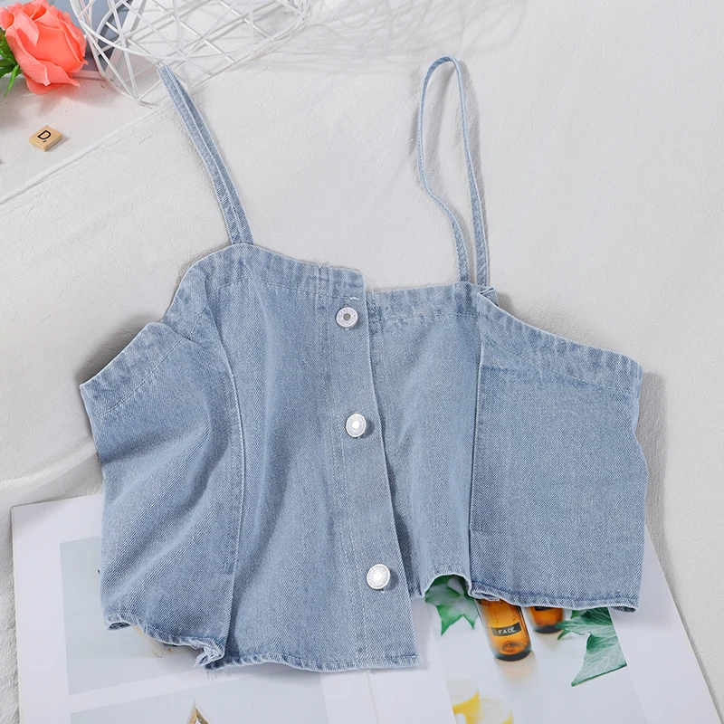 

YOCALOR 2 Piece Set Women Fashion Korean Women Blouse Casual Loose Long Sleeve Turn Down Collar Solid Shirt +Jeans Vest