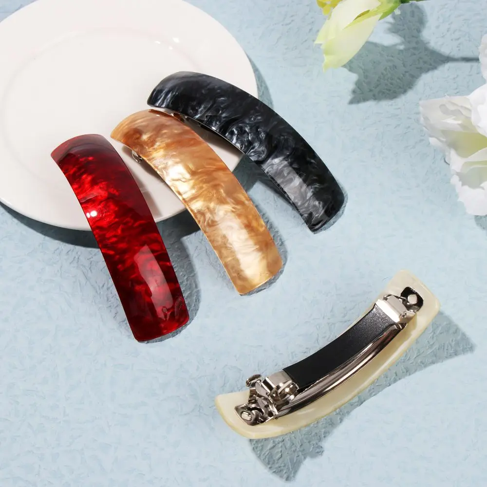 

Tortoise Shell Curved Elegant French Design Automatic Hair Barrettes Retro for Women Hair Clips