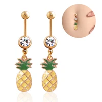 1pcs fruit belly button ring fashion body piercing jewelry retail pineapple navel piercing surgical steel bar piercing navel