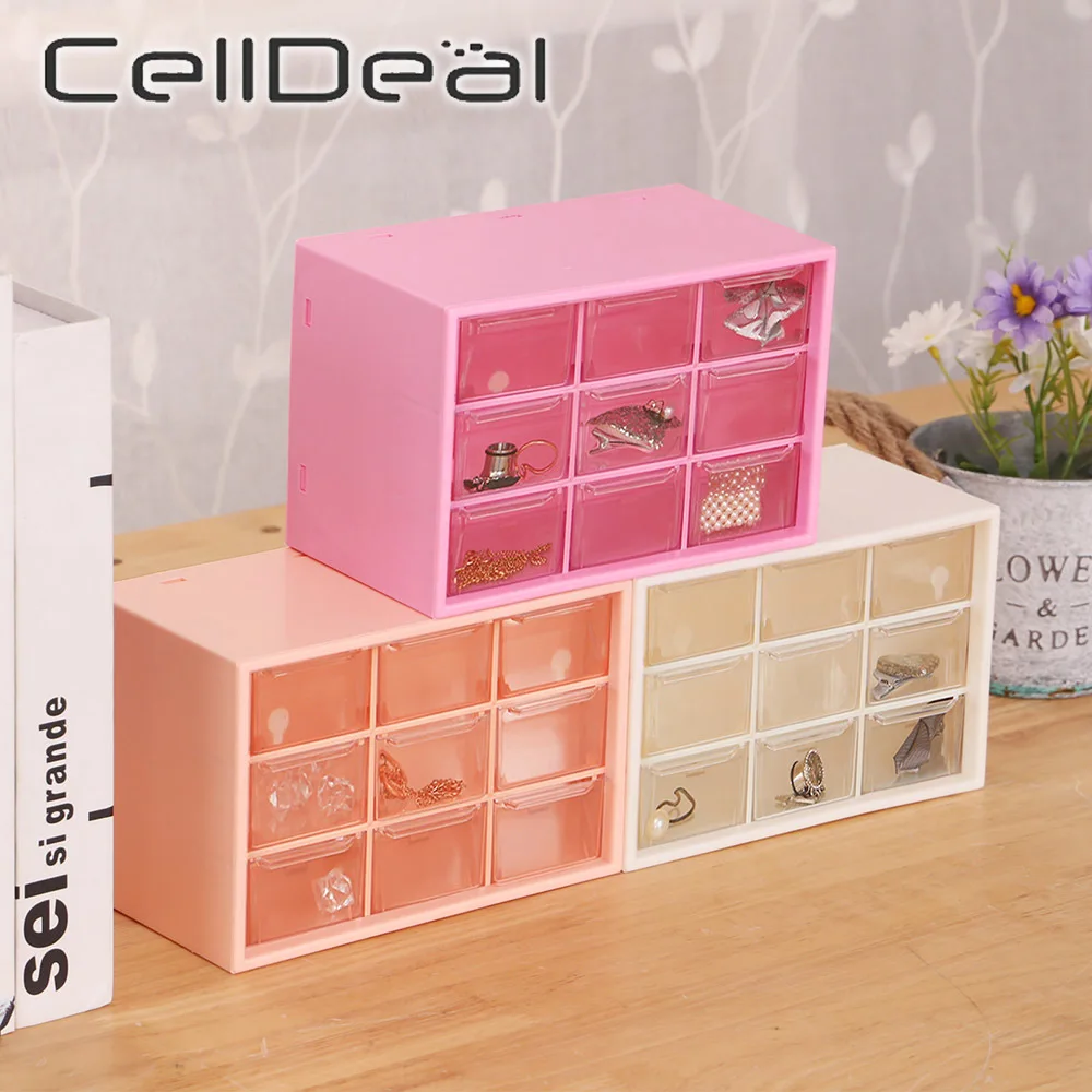 

Desktop 9 Grids Storage Box Plastic Transparent Cosmetic Earrings Makeup Container Organizer Drawer Stationery Storage Case