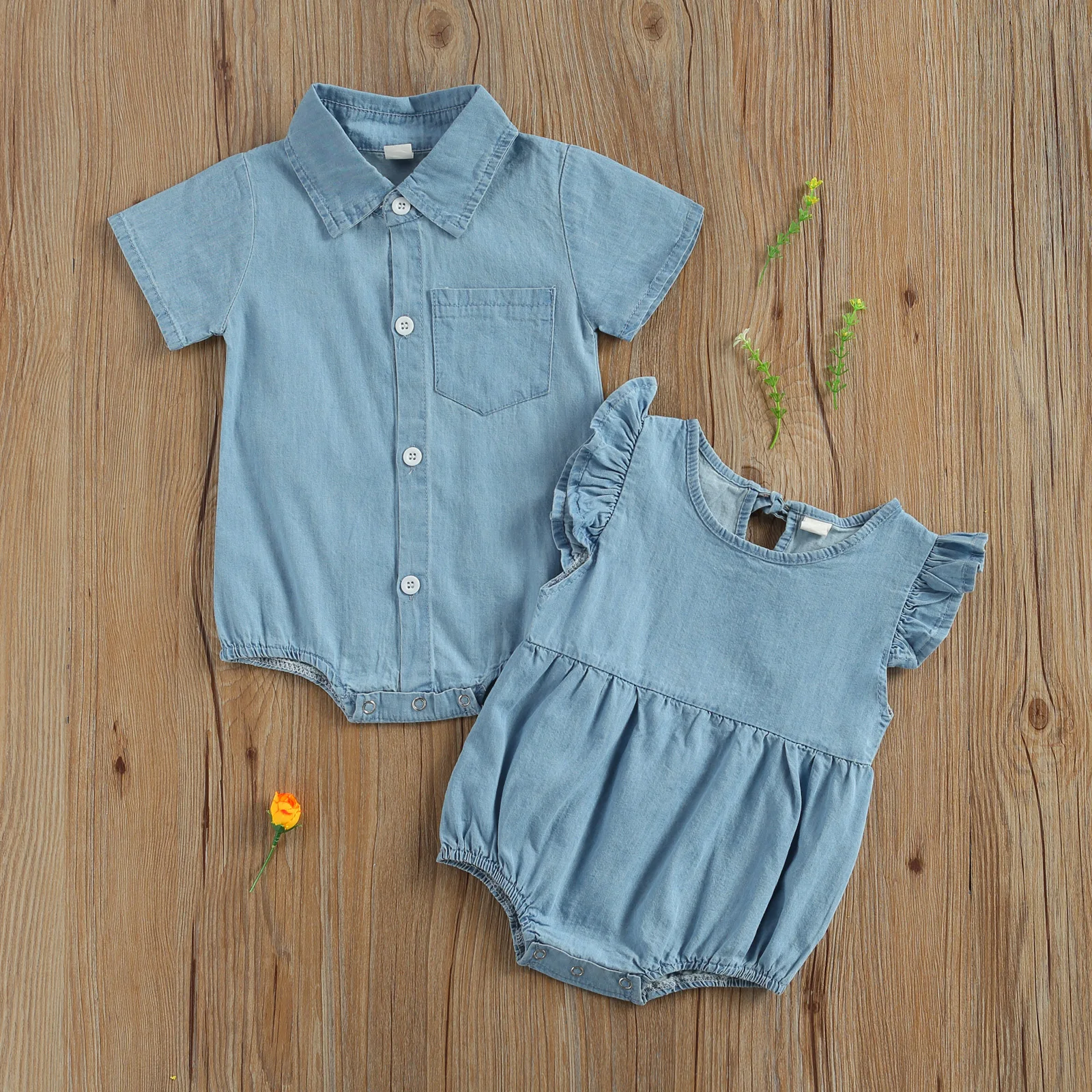 Джинсовый комбинезон для новорожденных девочек и мальчиков с короткими