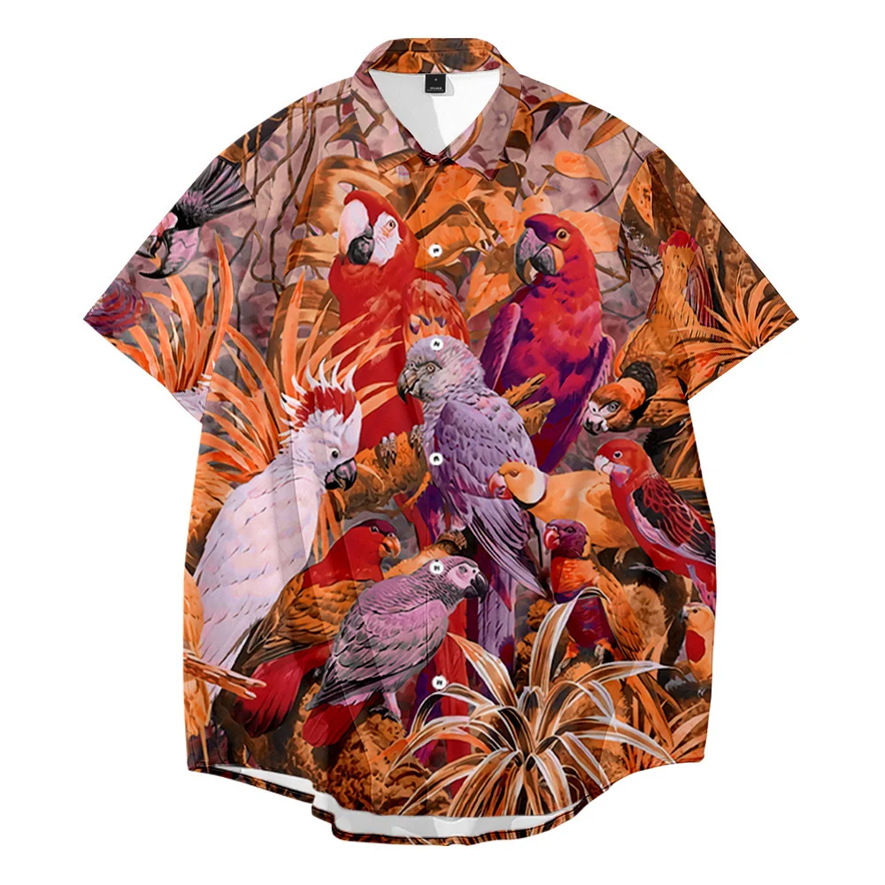 

Summer Men Shirt Summer Shirt for Men Style Parrot Print Hawaii Shirt Casual Loose Short Sleeve Shirt Tops Beach Tops Man