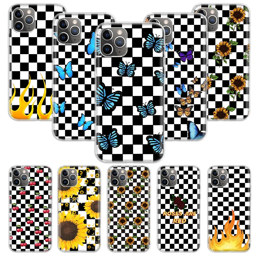 

Checkerboard Checkered SunfloSmartphone Case Carcasa For iPhone 13 Mini 11 12 Pro Max XR X XS Max 7 8 6 6S Plus Soft Cover Coque