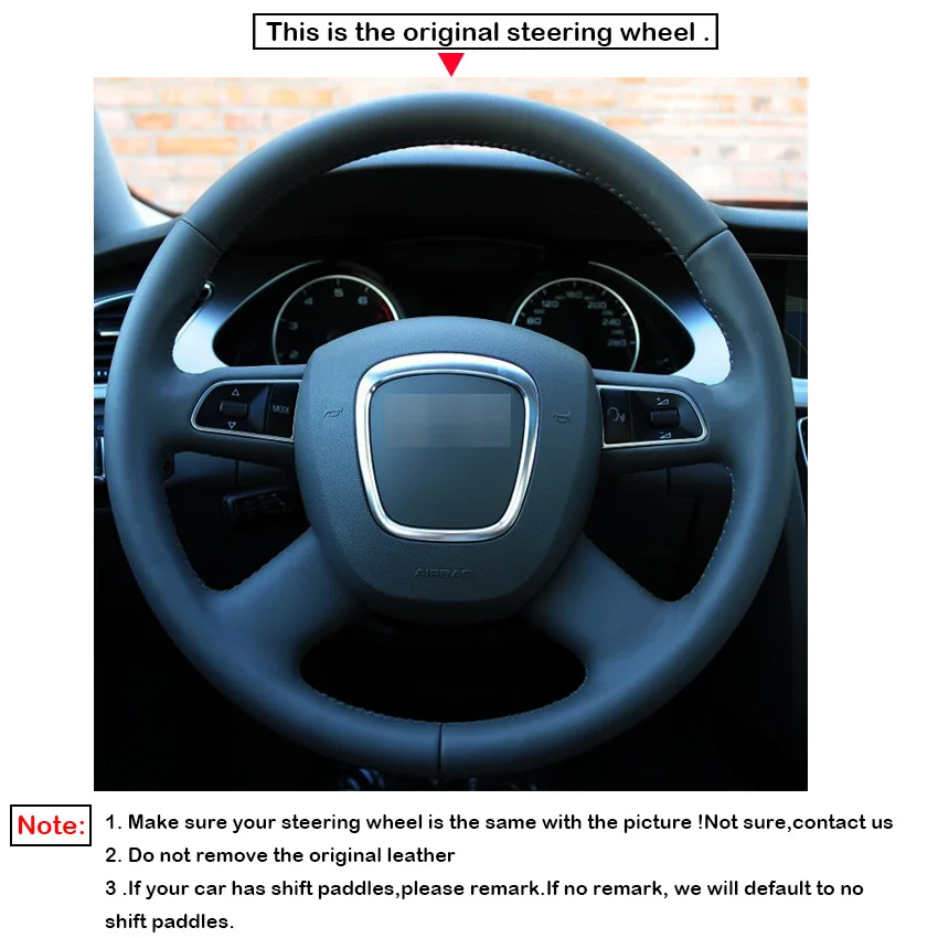 Черный PU Искусственная Кожа Мужская прошитая вручную чехол рулевого колеса