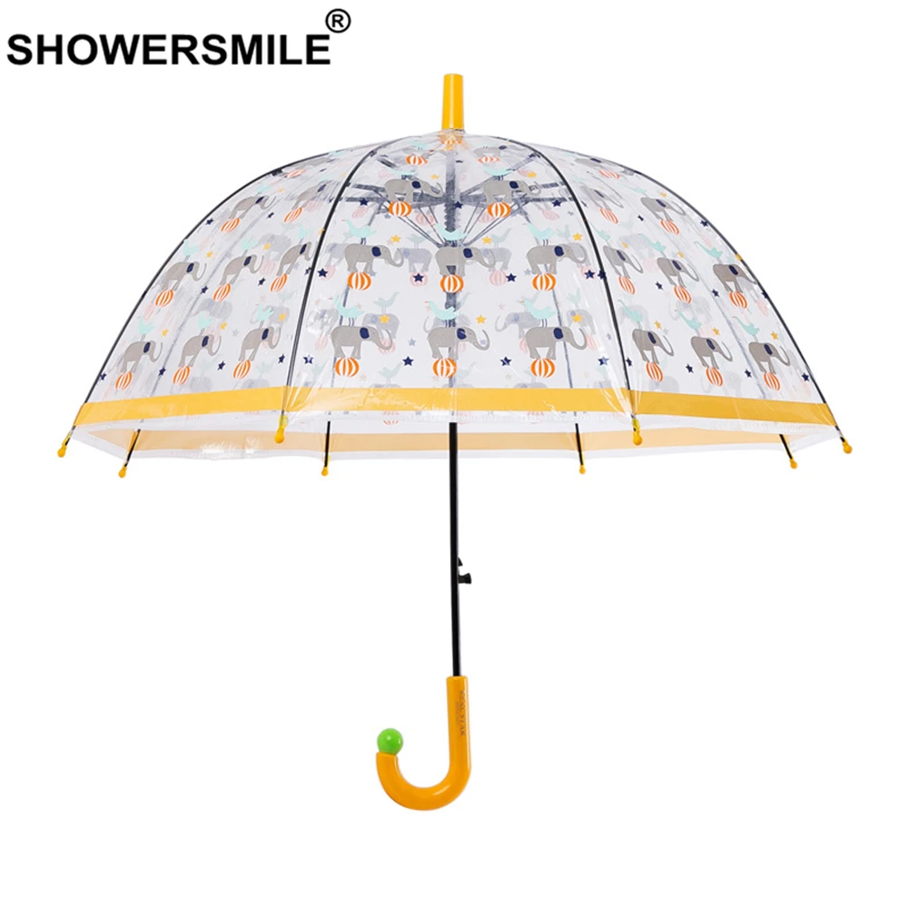 SHOWERSMILE Детский прозрачный зонт слон Аполлон Зонт от дождя Дети мультфильм желтый длинная ручка Guarda Chuva