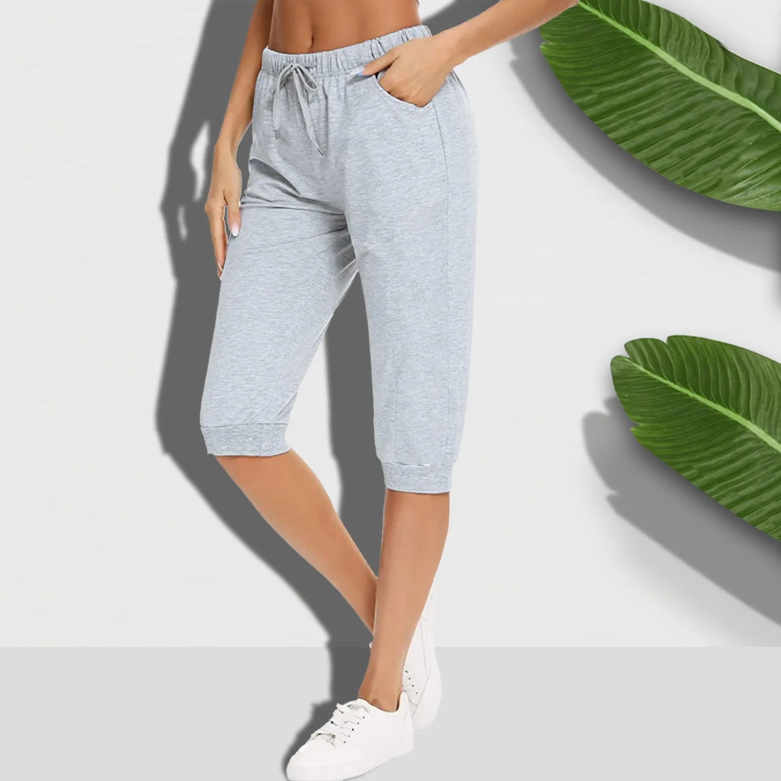 

40# Women Casual Cropped Pants Summer Pockets Joggers Harem Pants Female Capri Pants Calf-length Drawstring Street Wear