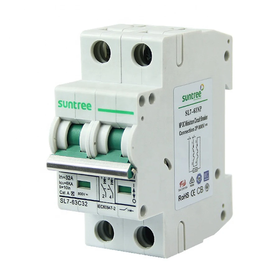 

Suntree SL7-63 2 Pole DC 550V 800V PV Miniature Circuit Breaker Solar Energy MCB