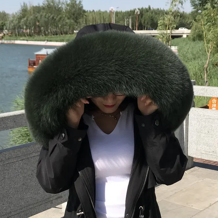 Army green Натуральный мех лисы воротник зимний женский натуральный пушистый мех серый воротник шаль из натурального меха енота меховой шарф женский роскошный - Цвет: Army green