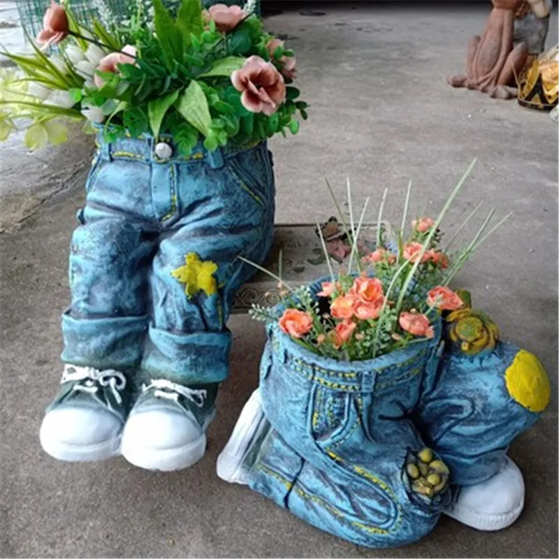 

BAO GUANG TA Creative Retro Cartoon Jeans Succulents Flower Pot Modern Trousers Art Pot Vase Home Garden Outdoor Decor A2207