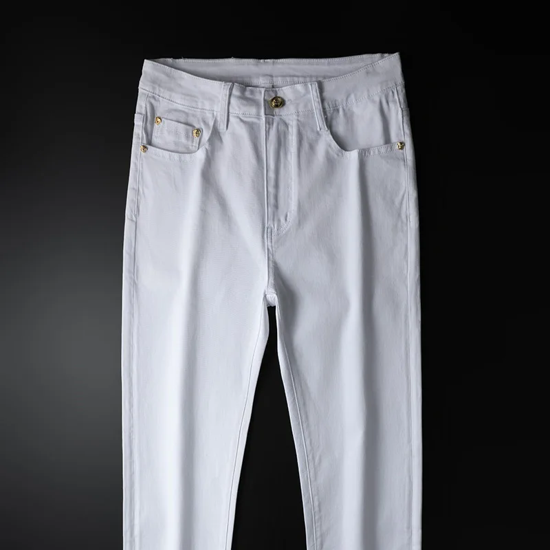 

Solid color jeans men's spring and summer thin Korean casual versatile slim little feet fashion brand long pants