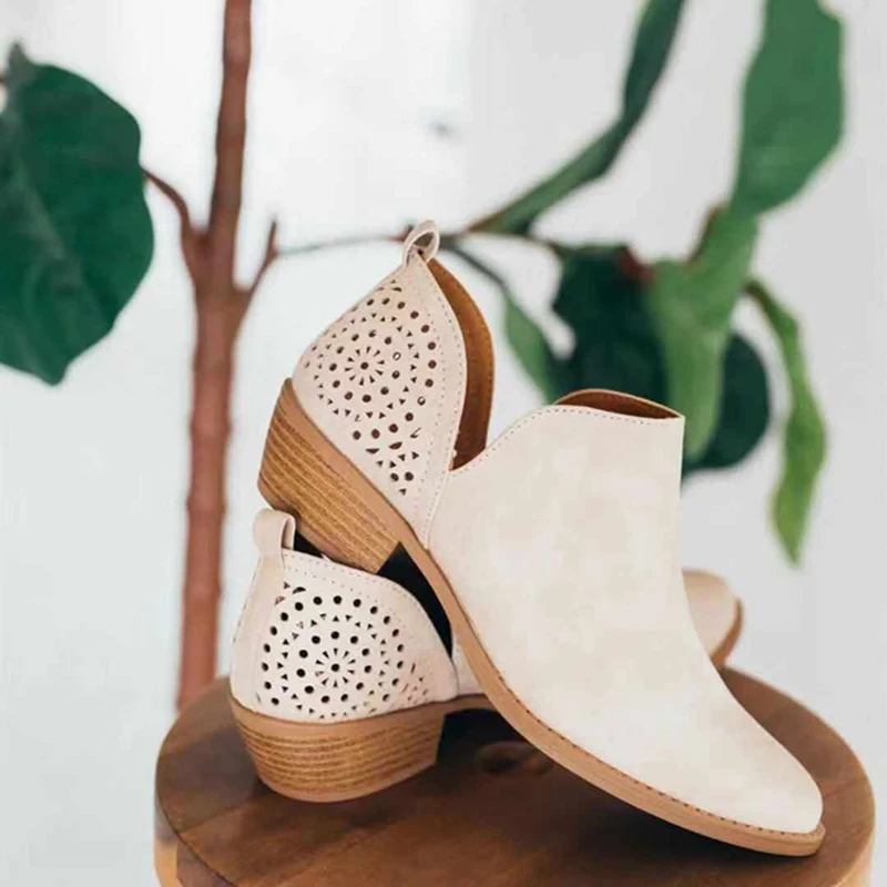 

YUKE Summer Shallow Handmade Mature Casual Comfortable Women Shoes Ladies Hollow Out New Arrival Low Heel Gray Solid Pumps