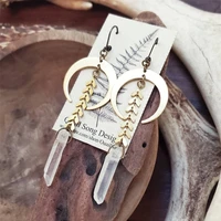 cute crescent moon raw quartz crystal dangle earrings natural stone hippie boho witchy gift for women new fashion jewelry