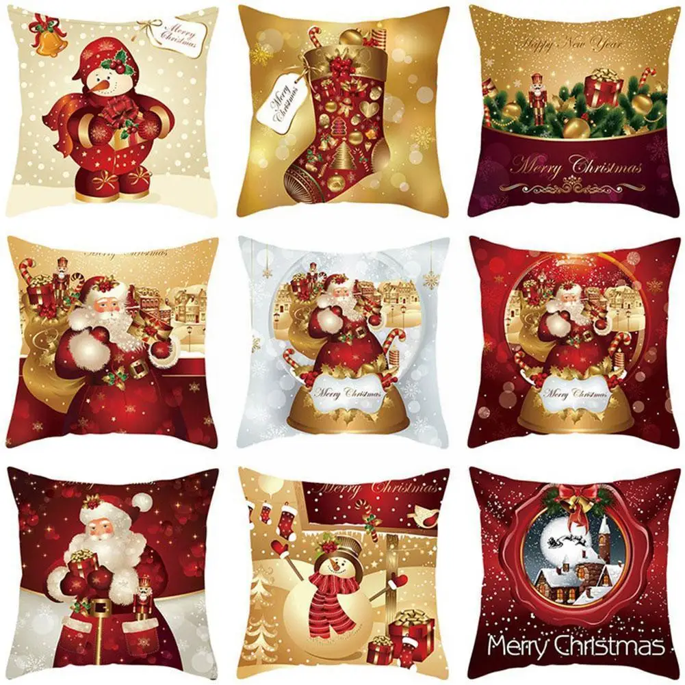 

Рождественская квадратная красная Подушка Санта-Клаус Снеговик односторонняя Бархатная подушка для семейного банкета персиковая кожа дек...