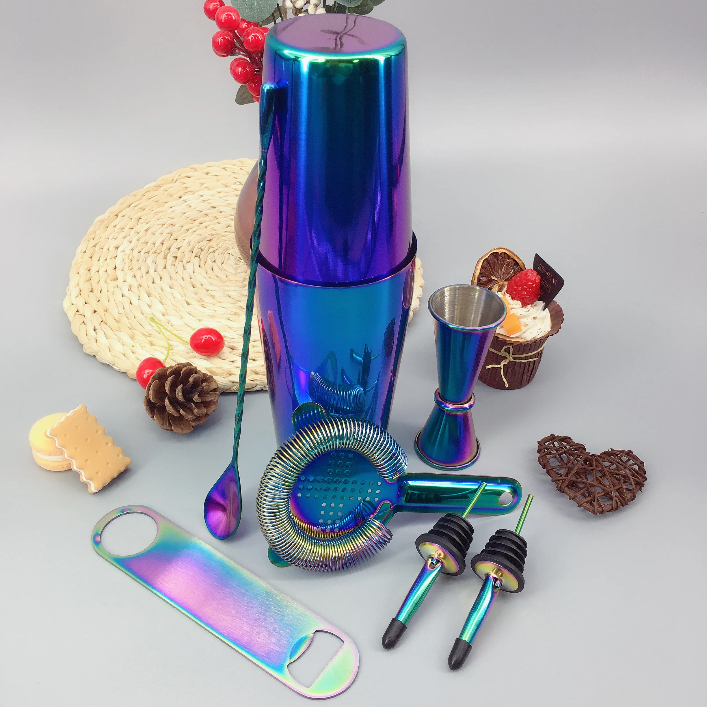 Бостонский коктейльный шейкер Cocktail набор из 8 штук нержавеющая сталь Rainbow для