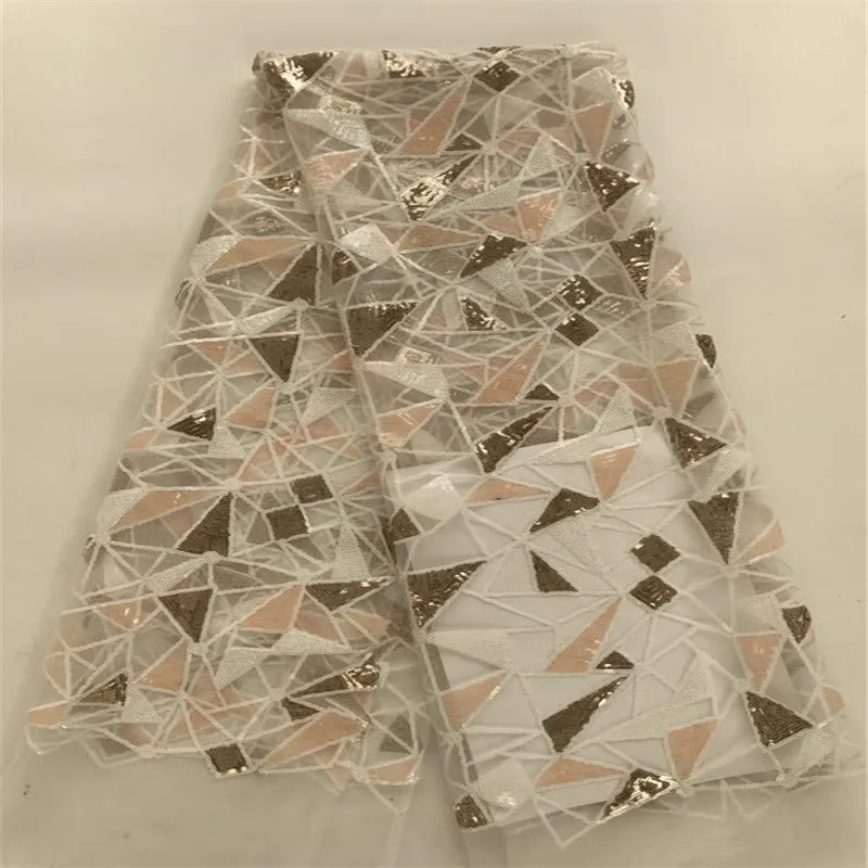 French Sequins Lace Fabric 2020 gold African Tulle High Quality Nigerian Embroidered Wedding Dress | Дом и сад