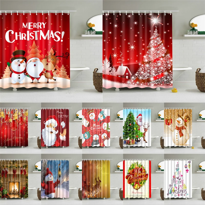 Рождественская занавеска для душа ванны с принтом дождевик ванной зонт