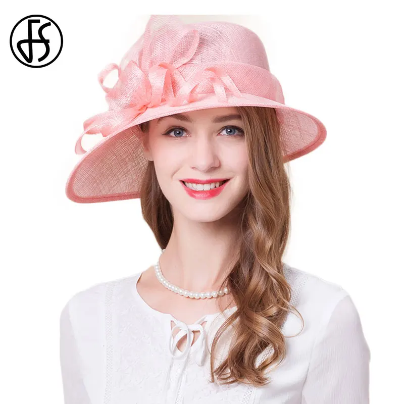 Женская шляпка с широкими полями FS для церкви и торжественных случаев розового