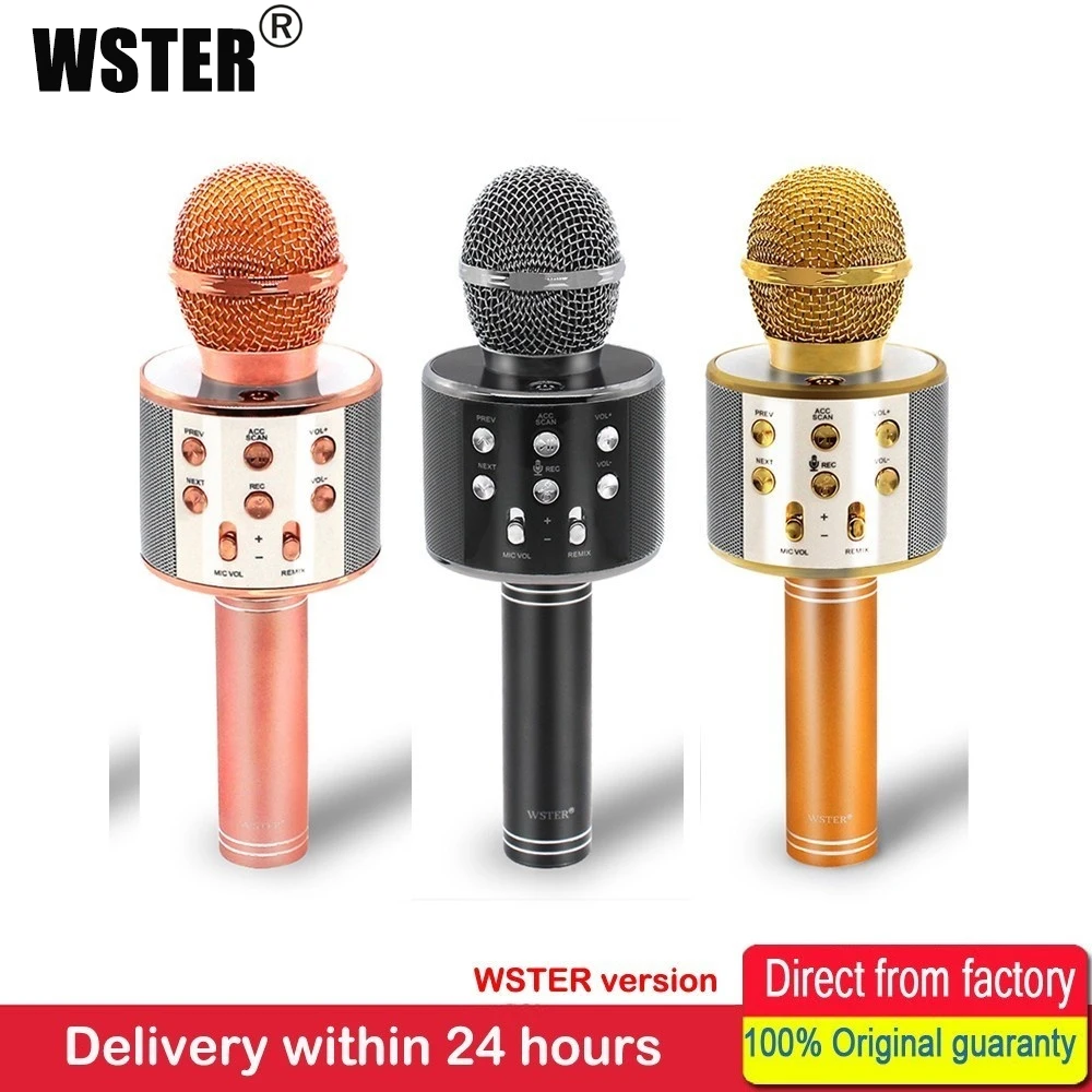 

100% Original WSTER Version Bluetooth Wireless Microphone Speaker WS-858 Handheld Karaoke Sing Recorder KTV Mic For Andriod IOS