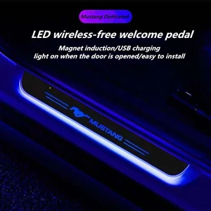 Car LED Door Sill Ultra-thin Dynamic Welcome Light For Ford Mustang Mach-E GT SHELBY GTE car Pedal decoration light Accessorie