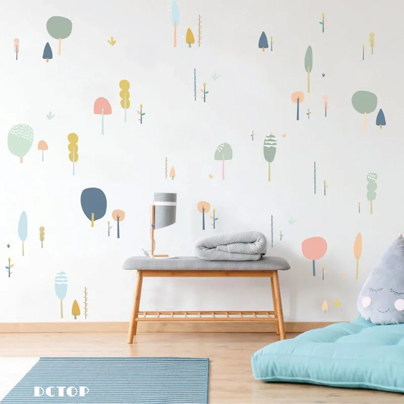 

Nordic Color Forest Wall Stickers Kids Room Kids Room Wall Decals Self-adhesive DIY Nursery Mural Bedroom Decor Art Wallpaper