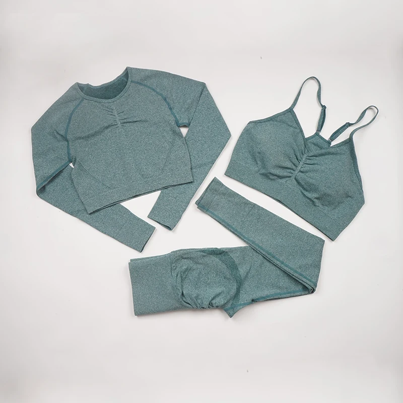 

Seamless Yoga Set Women Workout Sportswear Gym Clothing Fitness Long Sleeve Crop Top High Waist Leggings+Sport Bra Sports Suits