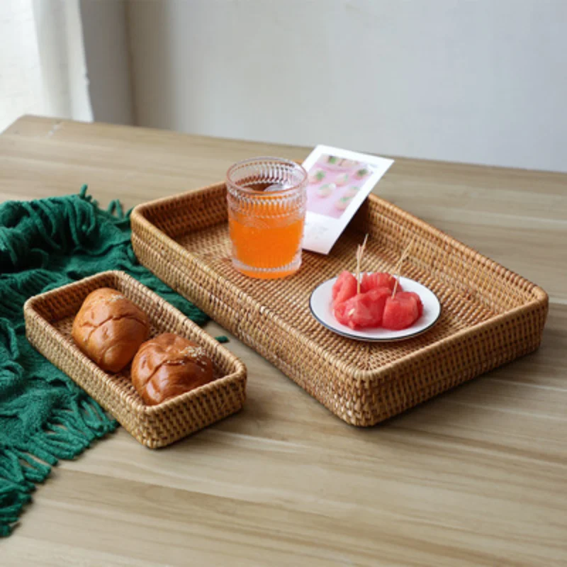 

Hand-Woven Rattan Storage Display Box for Baskets Bread Fruit Food Picnic Breakfast Handicrafts Organizer Home Decoration