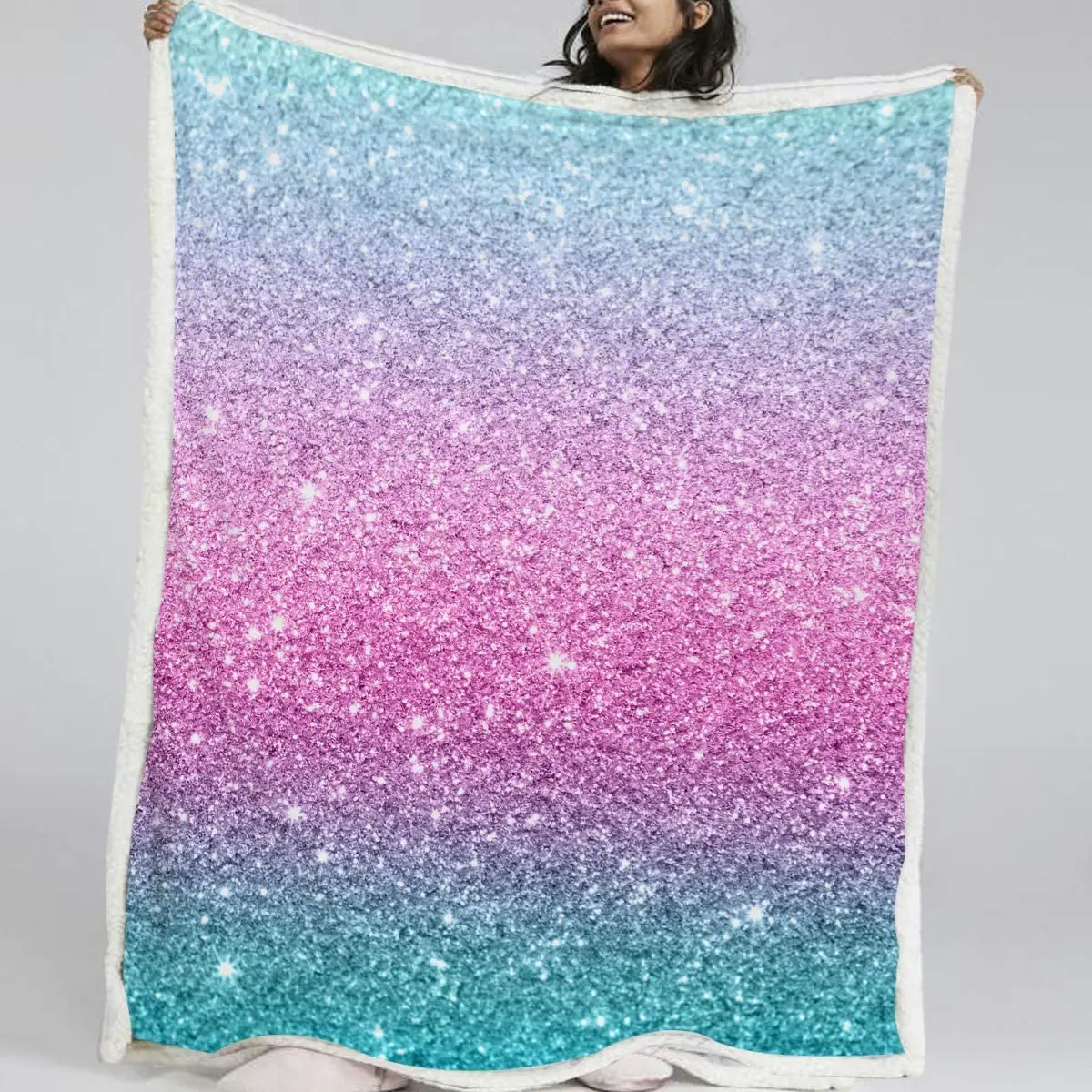 

Blessliving Colorful Glitter Blanket Turquoise Blue Pink Purple Soft Fleece Reversible Sherpa Throw Blanket Shiny