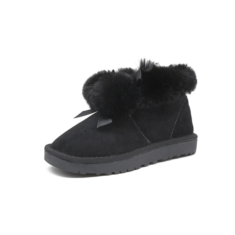 Женские теплые ботинки модные толстые бархатные с шерстяной лентой и помпоном