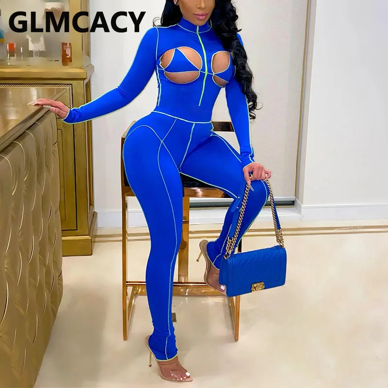 

Women Long Sleeve Cut Out Slinky Jumpsuit Sexy Night Party Clubwear Overalls