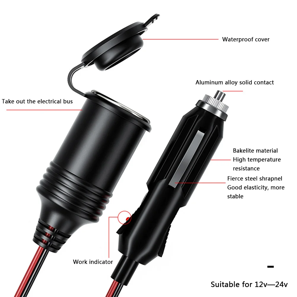 

Car Cigarette Lighter Extension Cord 12V 24V DC Heavy Duty Car Charger with Cigarette Lighter Socket Replaceable Fuse