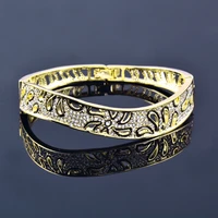 leeker vintage tiny crystal wide bangle for women rose gold silver color flower pattern bracelet statement jewelry zd1 lk7