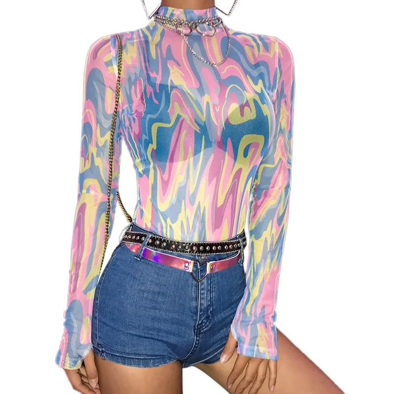 Модный яркий сетчатый боди нового дизайна пикантный прозрачный комбинезон