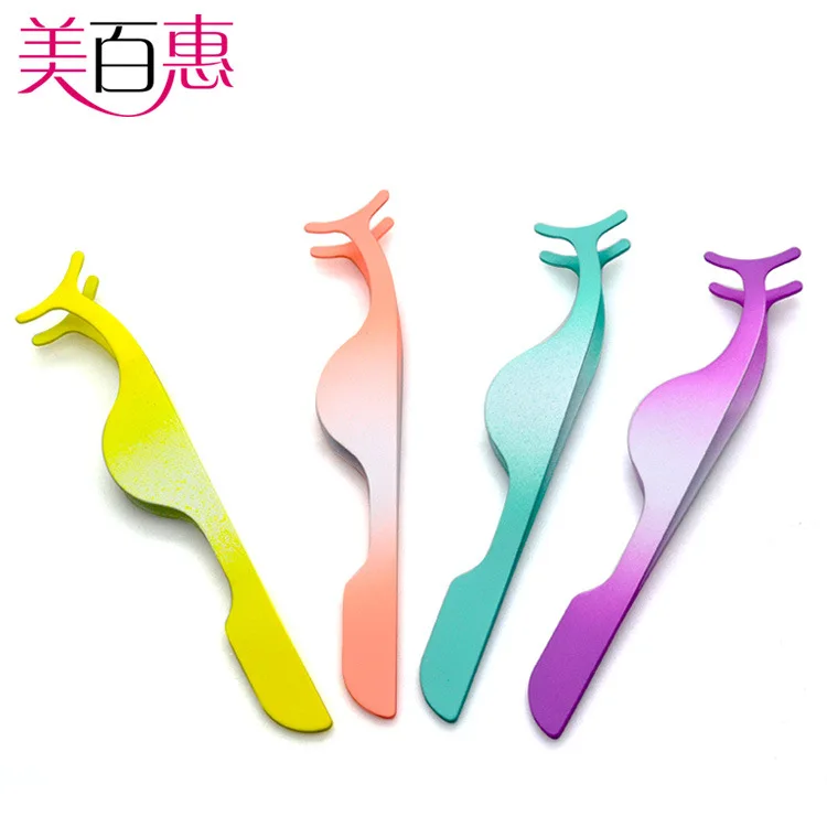 Пинцет для накладных ресниц из нержавеющей стали с резиновым и пластиковым