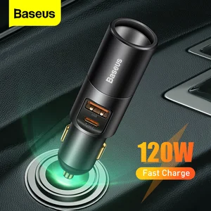 baseus 120w usb car charger quick charge 4 0 3 0 pd fast charging type c car cigarette lighter charger for xiaomi samsung huawei free global shipping