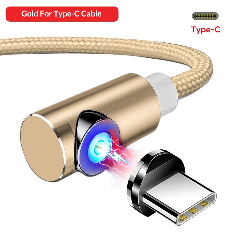 For Type C Gold TOPK Магнитный usb кабель для зарядки Micro USB кабель для iPhone samsung huawei usb type C Магнитный зарядный кабель кабели для мобильных телефонов - Color: For Type C Gold