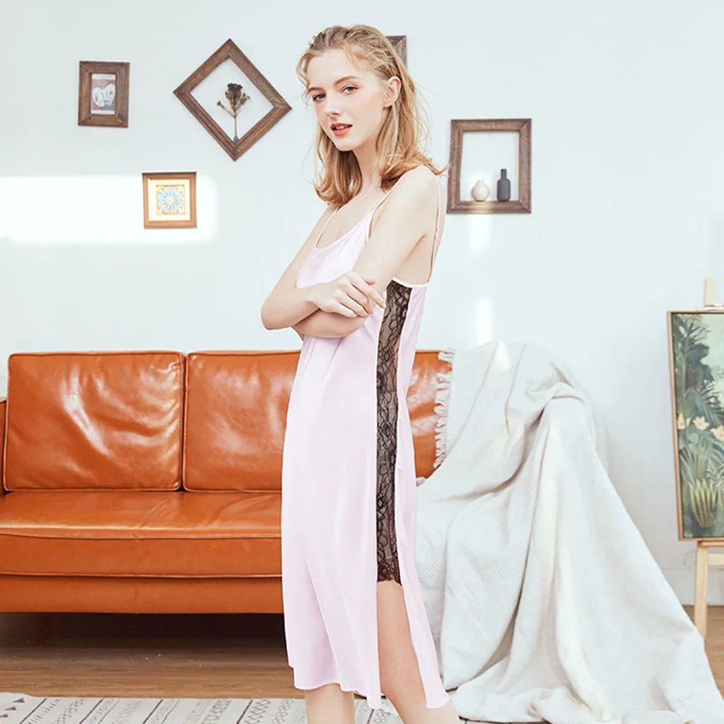 Популярная женская шелковая атласная ночная рубашка Сексуальная Прямая Ночная