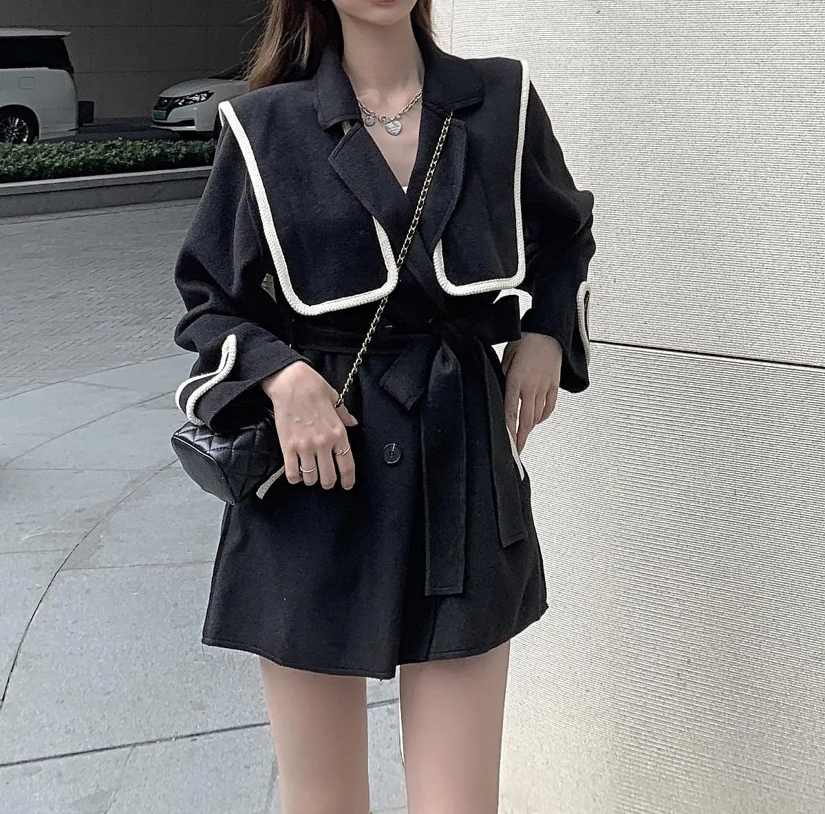 

Lauri Laki Woolen Jacket Women Plus Size Elegant Solid Long Sleeve Coats Sashes Office Lady Vintage Autumn Winter Outerwear
