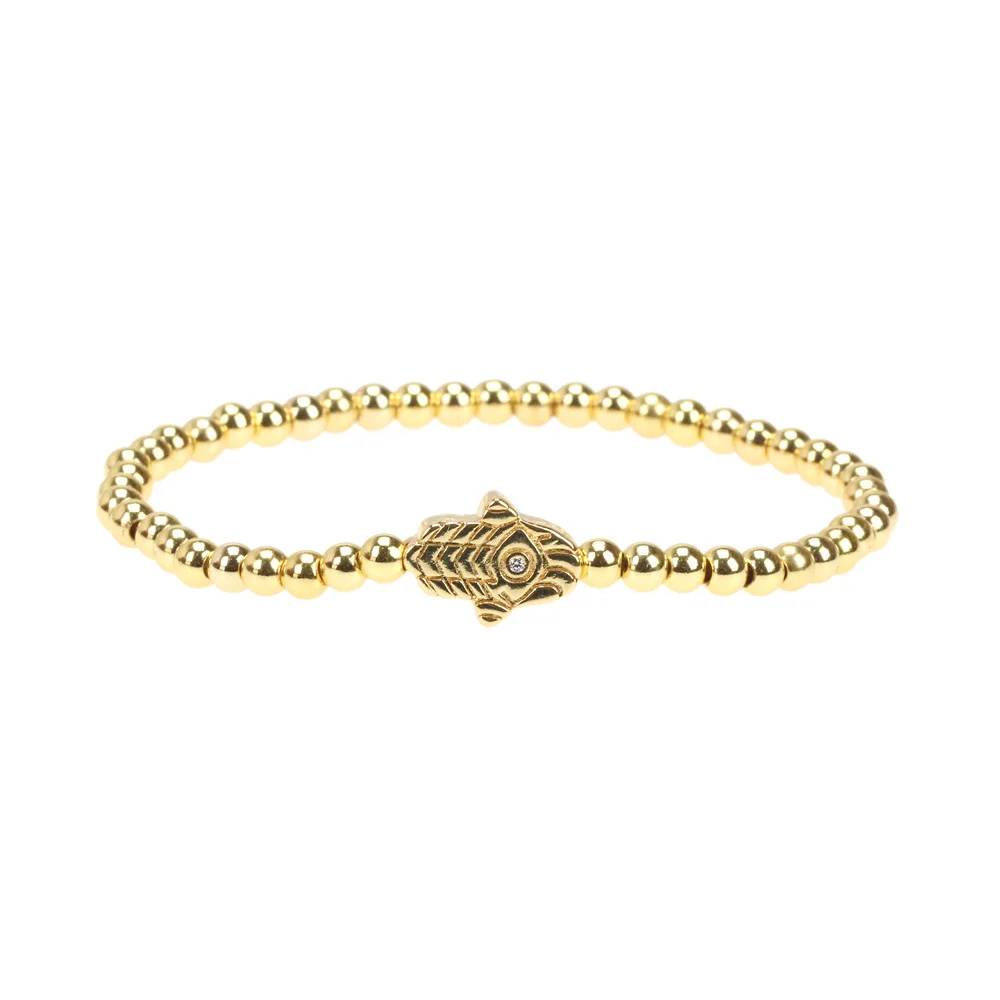 

Fashion Gold Plated Beads Elastic Chain Inlaid Zircon Fatima Evil Eye Charms Bracelet Hamsa Palm Pendant For Women Jewelry Gift
