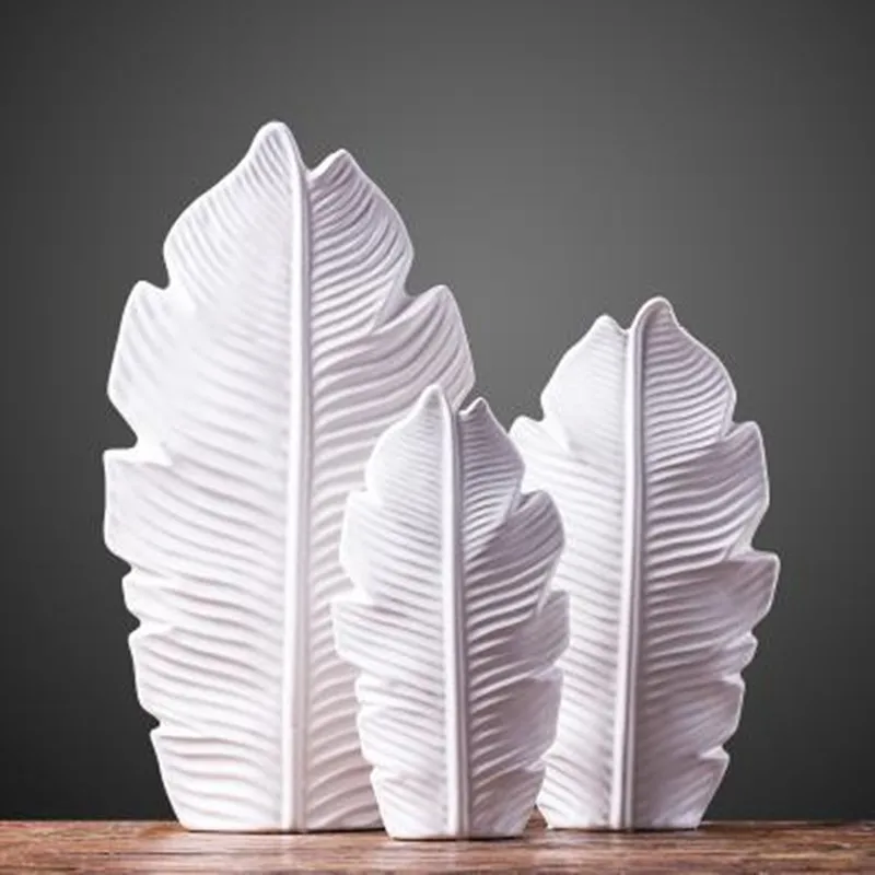 

European style ceramic white leaf vase, home office shop desktop decoration crafts