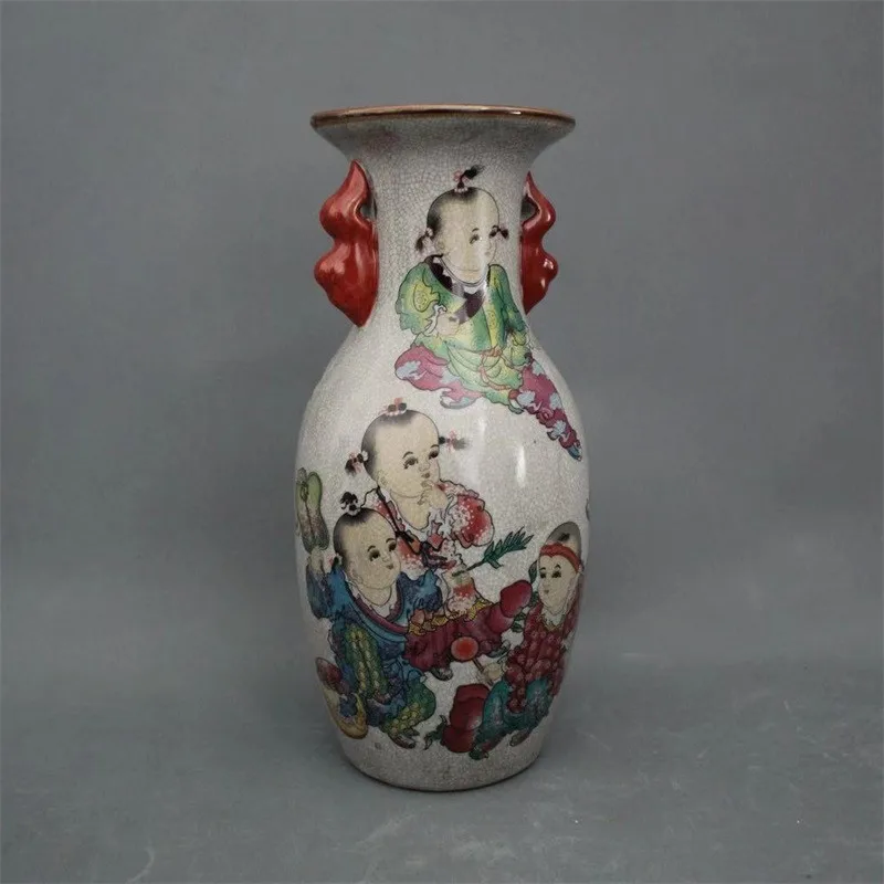 Китайская старая фарфоровая Трещина глазурованная детская игровая картина