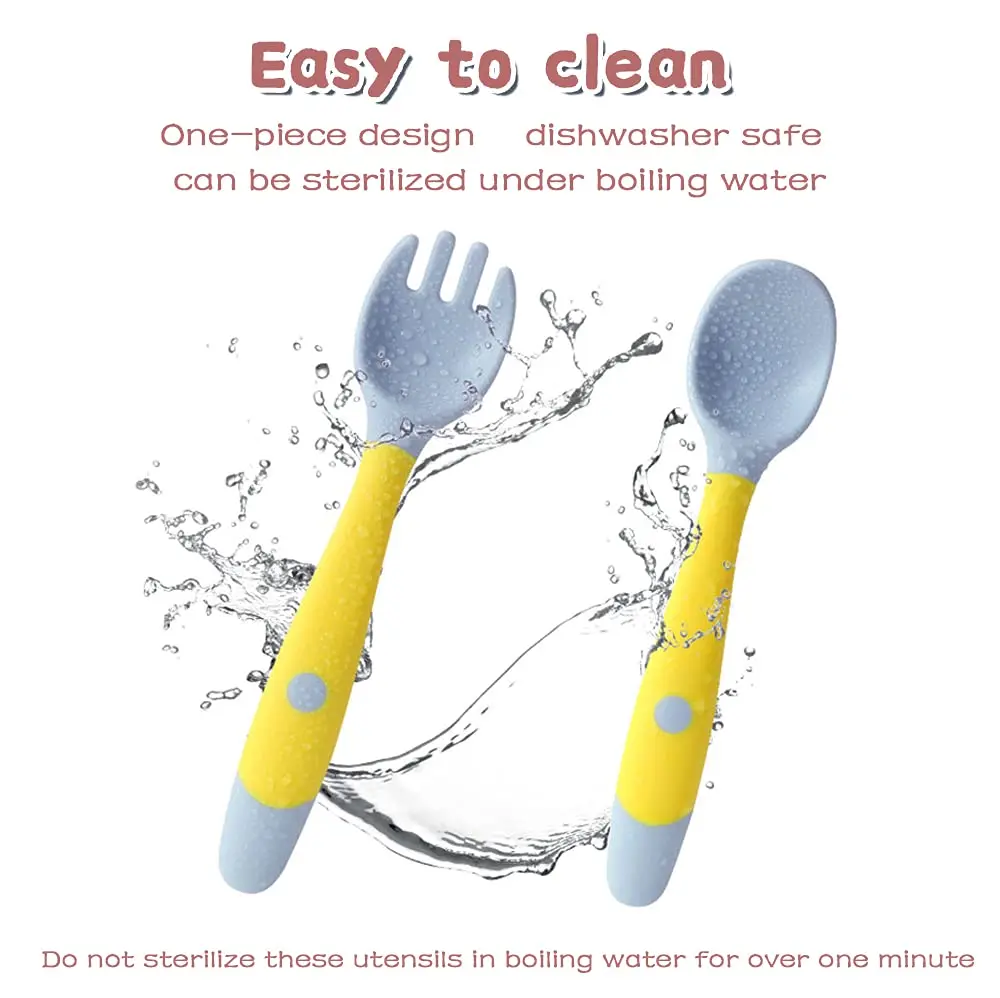 

Silicone Spoon for Baby Utensils Set Auxiliary Food Toddler Learn To Eat Training Bendable Soft Fork Infant Children Tableware