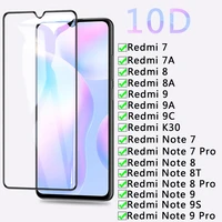 10d protective glass for xiaomi redmi 7 7a 8 8a 9 9a 9c k30 tempered screen protector redmi note 7 8 8t 9 9s safety glass film