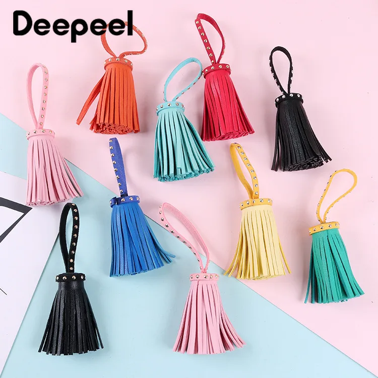 

10pcs Deepeel 12cm Colorful Tassel Rivet Key Ring Pendant Bag Ornament Handmade Leather Material Pendants Bags Accessories BF825