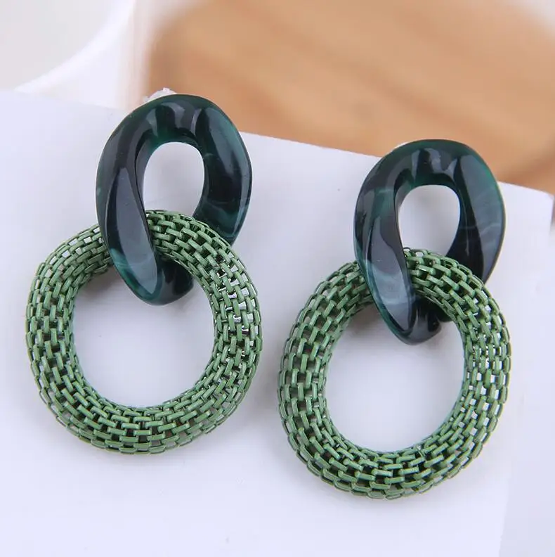 

S2181 Fashion Jewelry Acrylic Chain Dangle Earrings Mesh Hoop Stud Earrings