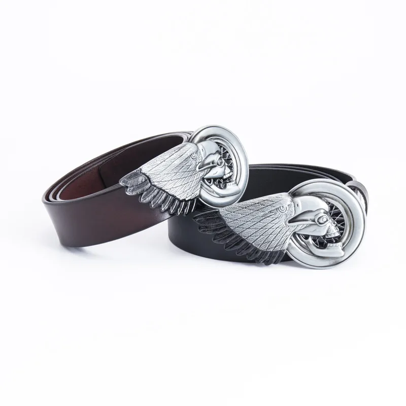 New style men's personality style eagle belt buckle real cowhide smooth buckle casual fashion all-match belt