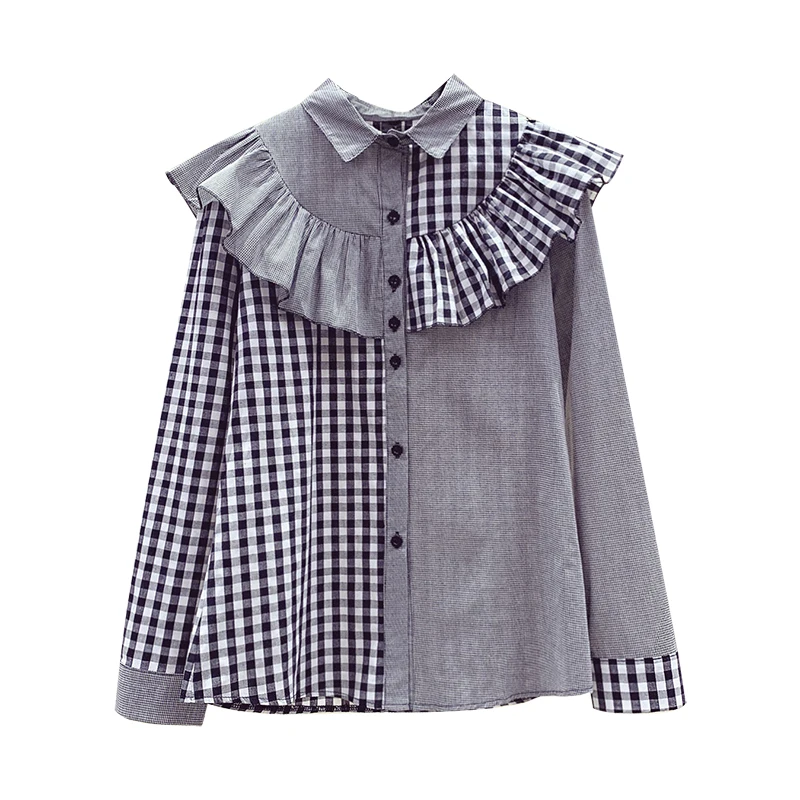 Chemise à carreaux à col rabattu et manches longues pour femmes, nouvelle collection automne 2020, style coréen, haut blouse
