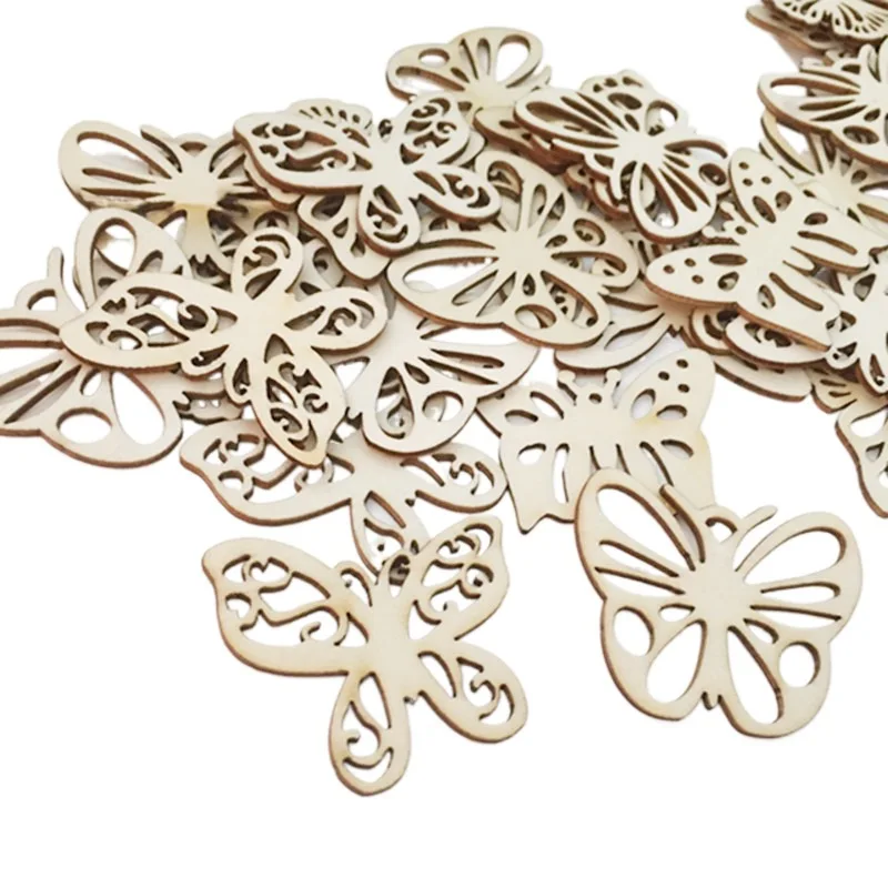 

10PCS 50MM Cutout Wood Butterfly Embellishment Wooden Shape DIY Craft Wedding Decor Family Party Children Graffiti Wood Chips